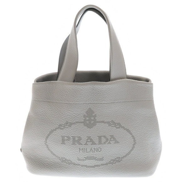 Prada Tote Bag Gray Leather Triangle Handbag - Picture 1 of 6